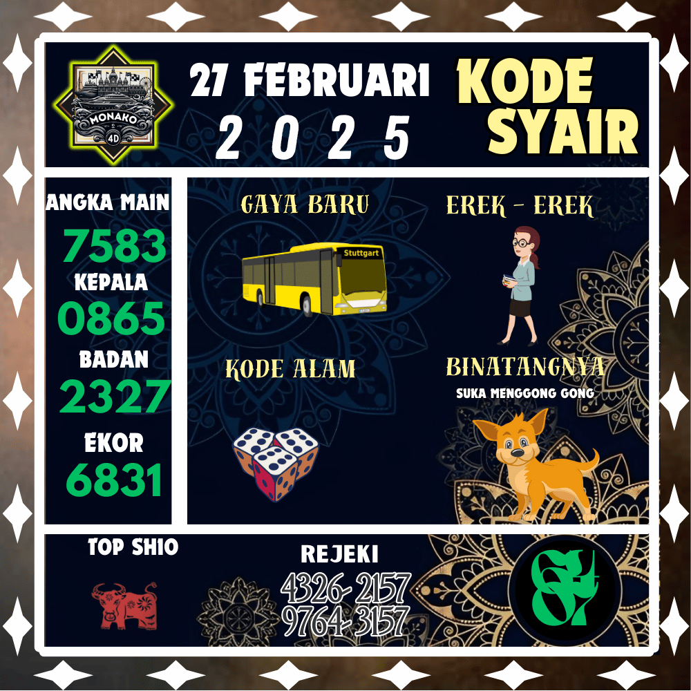 Kode Syair Monako4D Pools - Februari Pools
