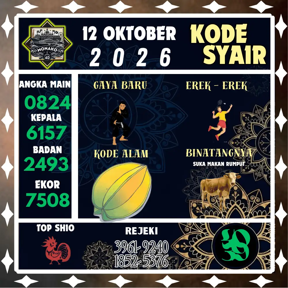 Kode Syair Monako4d  Pools - Oktober 2026
