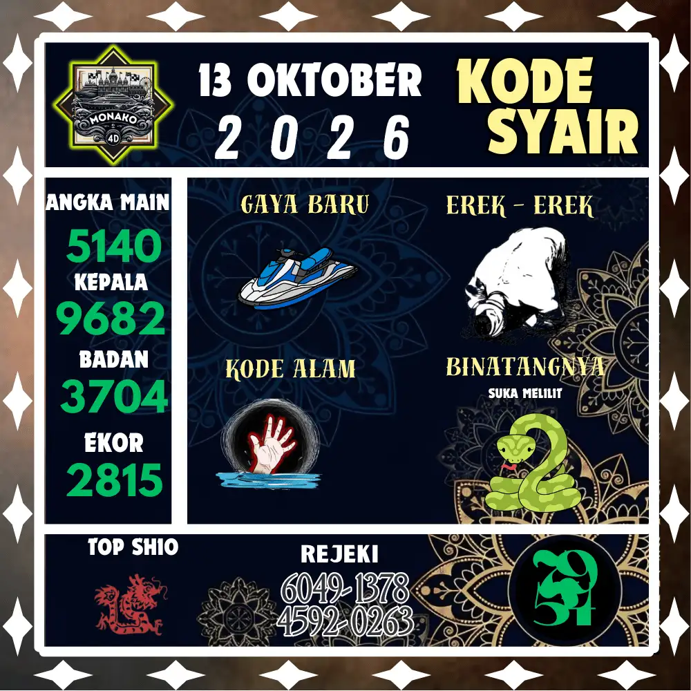 Kode Syair Monako4d  Pools - Oktober 2026
