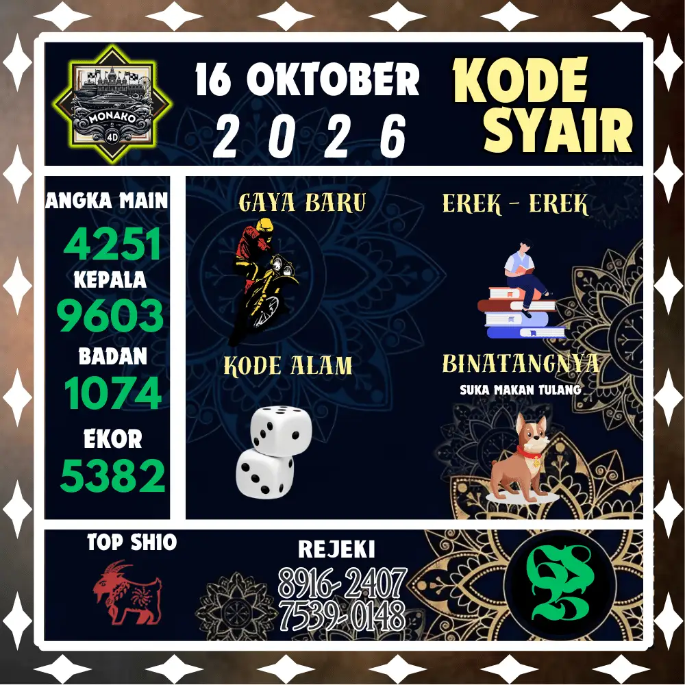Kode Syair Monako4d  Pools - Oktober 2026
