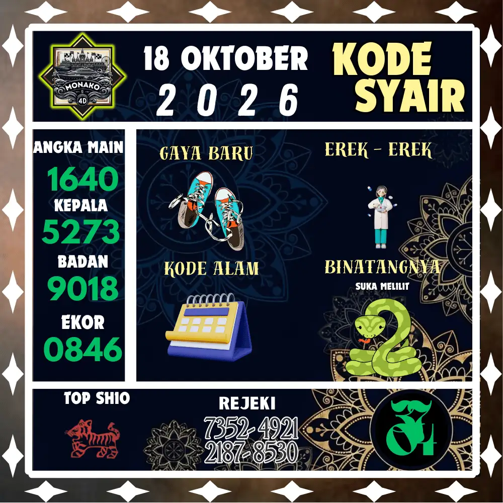 Kode Syair Monako4d  Pools - Oktober 2026
