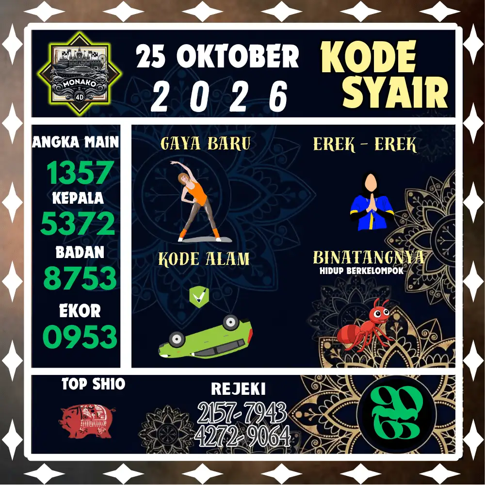Kode Syair Monako4d  Pools - Oktober 2026
