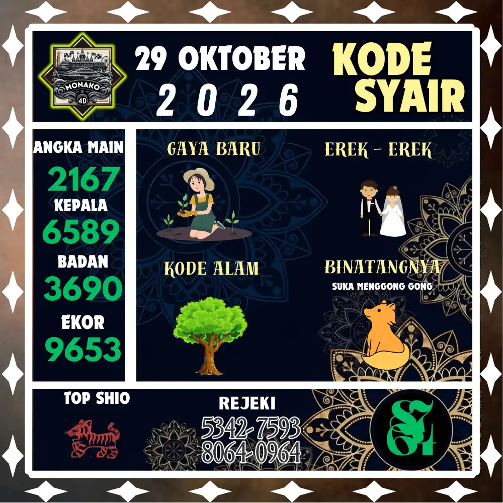 Kode Syair Monako4d  Pools - Oktober 2026
