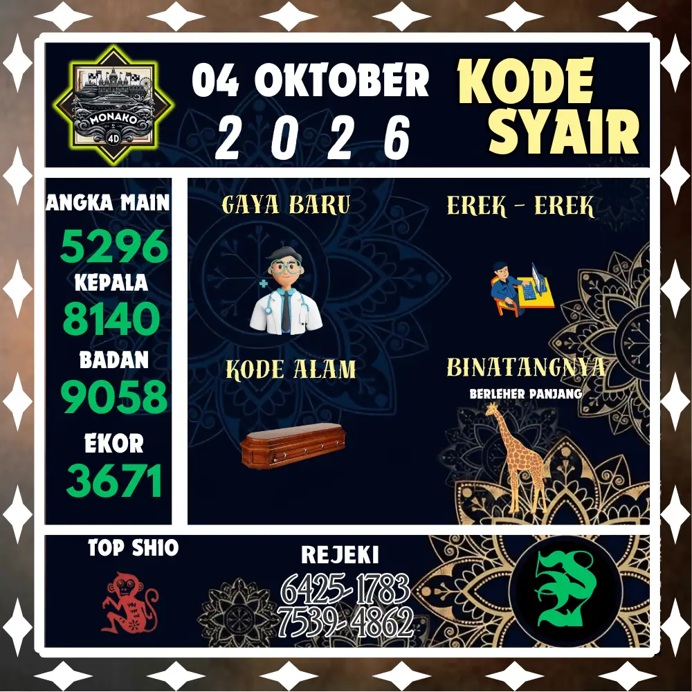 Kode Syair Monako4d  Pools - Oktober 2026
