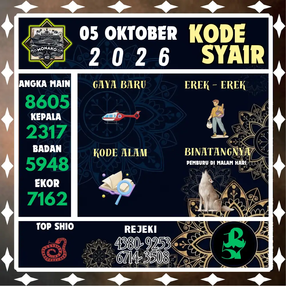 Kode Syair Monako4d  Pools - Oktober 2026
