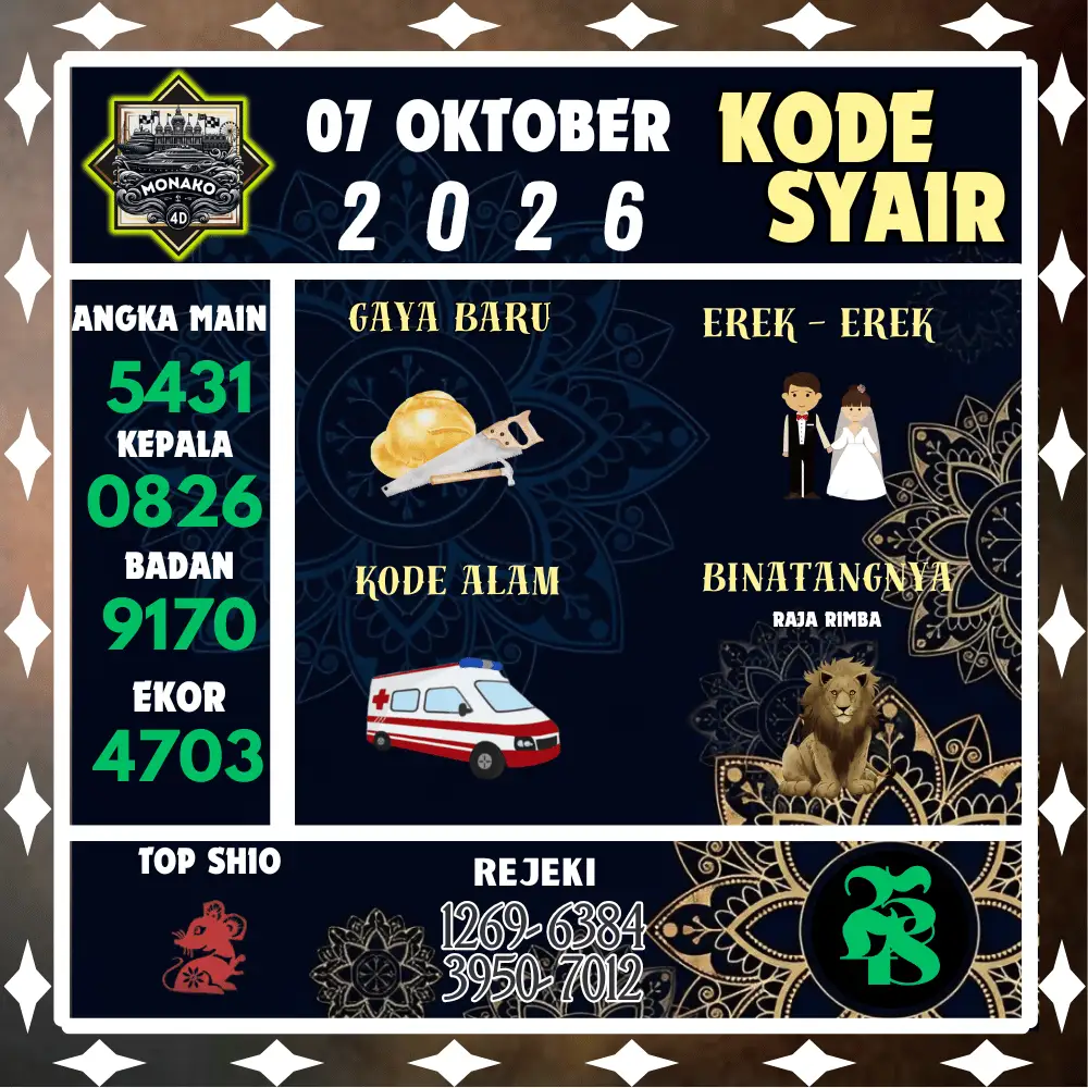 Kode Syair Monako4d  Pools - Oktober 2026
